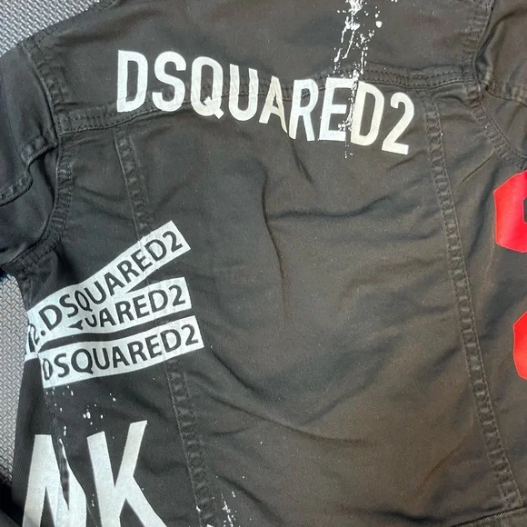 DSQUARED2 Kids Black Jean Jacket with Red and White Accents